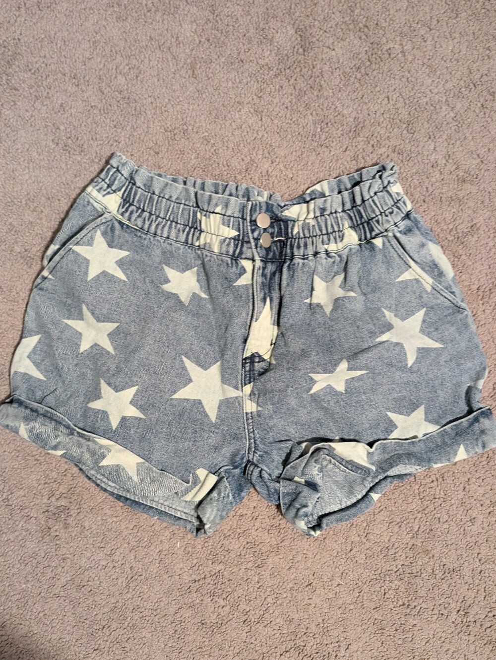 Star Print Denim Shorts L
